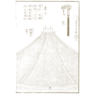 Conical thatched roof and pole - Hokusai Manga, Volume 5 - 1868