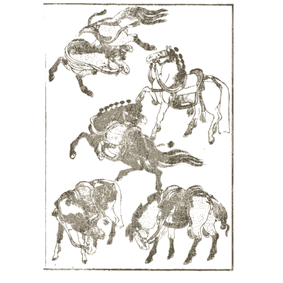 Rearing and grazing horses - Hokusai Manga, Volume 6 - 1868