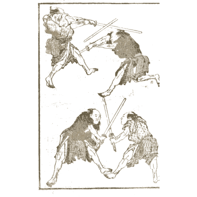 Staff fighters sparring - Hokusai Manga, Volume 6 - 1868