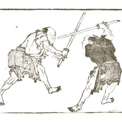 Two fighters with staffs - Hokusai Manga, Volume 6 - 1868