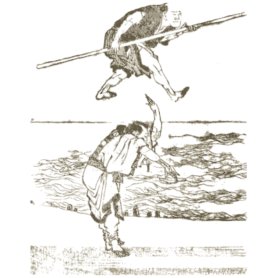 Spearman vaulting over a crouching man - Hokusai Manga, Volume 6 - 1868