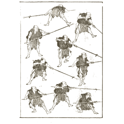 Spear drill figures 01 - Hokusai Manga, Volume 6 - 1868