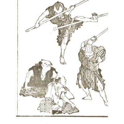 Spear fighters and kneeling figures - Hokusai Manga, Volume 6 - 1868