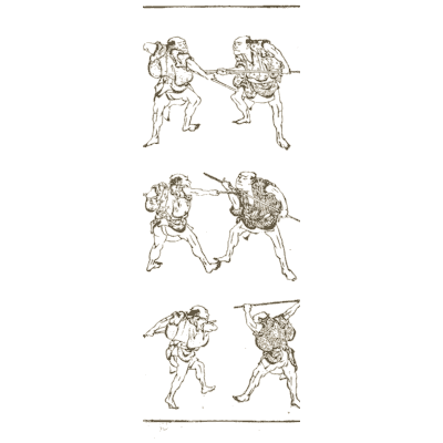 Three pairs of sword fighters - Hokusai Manga, Volume 6 - 1868