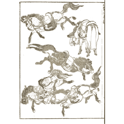 Horses tumbling and galloping - Hokusai Manga, Volume 6 - 1868