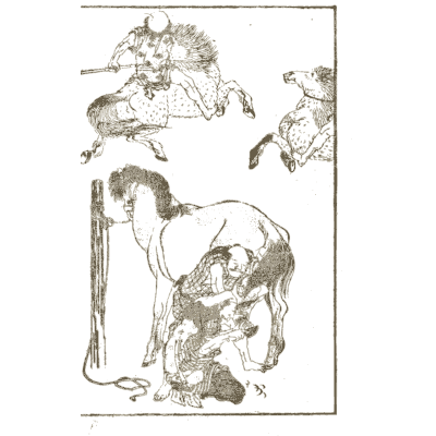 Warrior with a horse - Hokusai Manga, Volume 6 - 1868