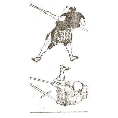 Spear fighter and fallen opponent - Hokusai Manga, Volume 6 - 1868