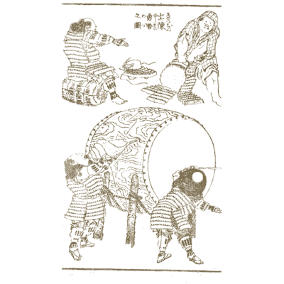 Taiko drum and warriors - Hokusai Manga, Volume 9 - 1868