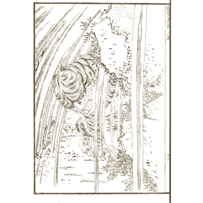 Tiger beside a waterfall - Hokusai Manga, Volume 13 - 1868