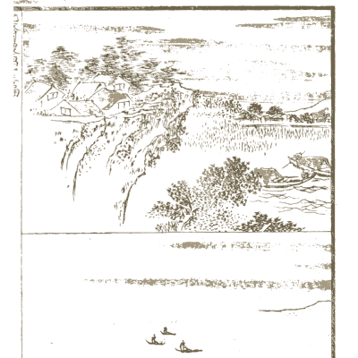 Lakeside willow and village - Hokusai Manga, Volume 13 - 1868