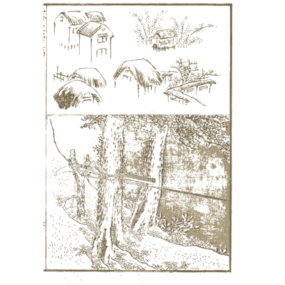 Houses and a forest stream - Hokusai Manga, Volume 13 - 1868