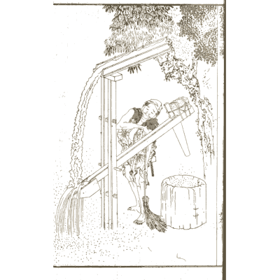 Workman on a timber frame by a waterfall - Hokusai Manga, Volume 13 - 1868