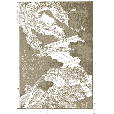 Dragon in clouds over rooftops - Hokusai Manga, Volume 13 - 1868