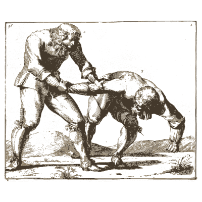 Wrestler throwing his opponent - L'Academie de l'Admirable Art de la Lutte - 1674