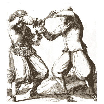 Wrestlers grappling at the head - L'Academie de l'Admirable Art de la Lutte - 1674