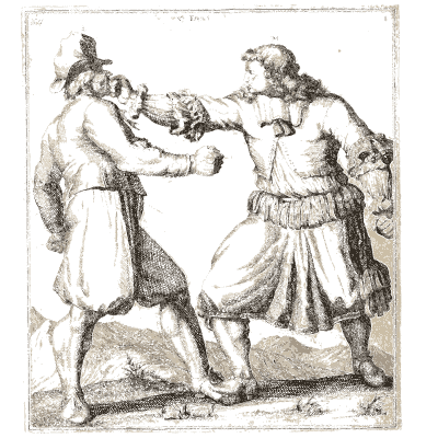 Wrestlers seizing each other - L'Academie de l'Admirable Art de la Lutte - 1674
