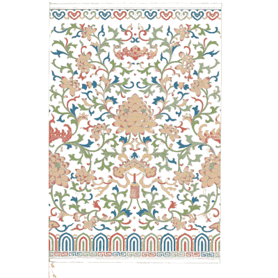 Multicoloured flower scroll with arcade border - Examples of Chinese Ornament - 1867