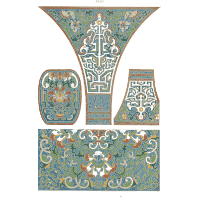 Blue vase outline panels - Examples of Chinese Ornament - 1867