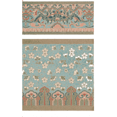 Teal floral frieze and field - Examples of Chinese Ornament - 1867