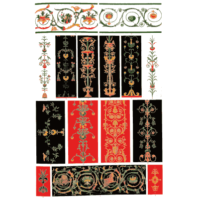 Painted arabesque panels on red and black - The Grammar of Ornament - 1856