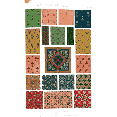 Coloured diaper and sprig squares - The Grammar of Ornament - 1856