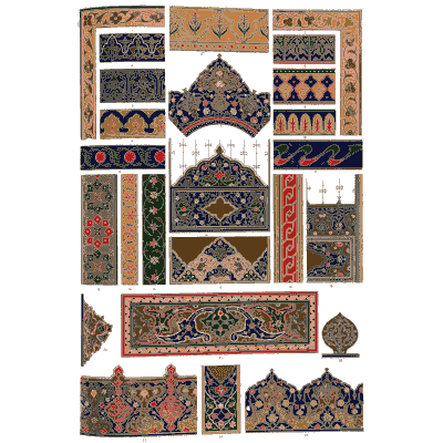 Painted panels and arches in teal and red - The Grammar of Ornament - 1856