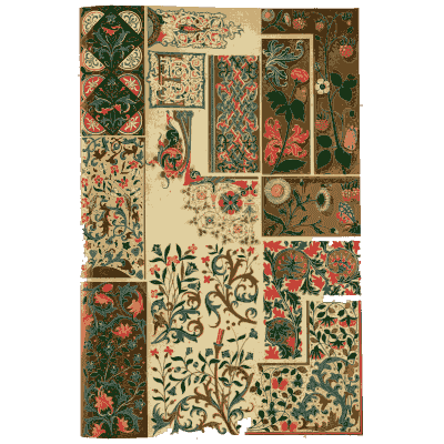 Scrolling foliage panels in green and red - The Grammar of Ornament - 1856