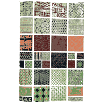 Glazed tile patterns in green, red and black - The Grammar of Ornament - 1856