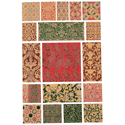 Brocade patterns in red, green and gold - The Grammar of Ornament - 1856