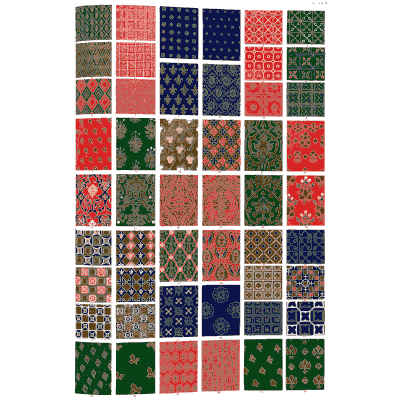 Small diaper patterns in red, green and blue - The Grammar of Ornament - 1856