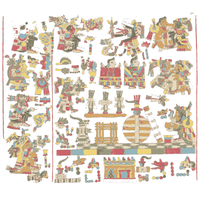 Crowded codex page of temples - Antiquities of Mexico, Volume 2 - 1831