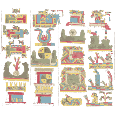 Temples and seated figures - Antiquities of Mexico, Volume 2 - 1831