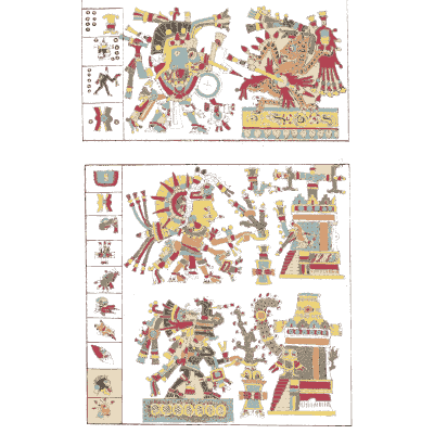 Radiant deity beside a temple - Antiquities of Mexico, Volume 2 - 1831
