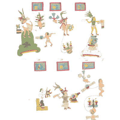 Blue glyph frames with figures - Antiquities of Mexico, Volume 2 - 1831