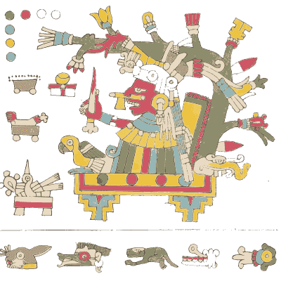 Seated deity on a platform - Antiquities of Mexico, Volume 2 - 1831