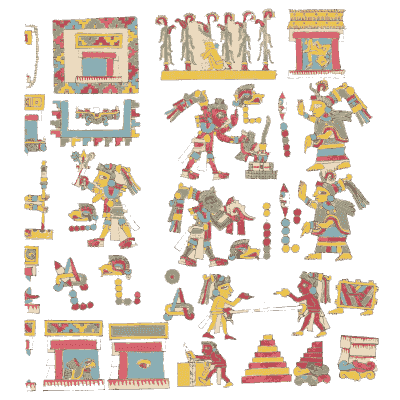 Temples and figures in bands - Antiquities of Mexico, Volume 2 - 1831