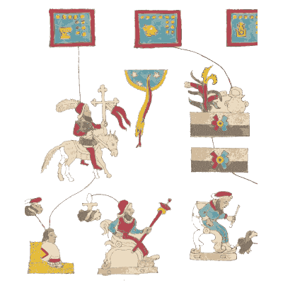 Framed glyphs above small figures - Antiquities of Mexico, Volume 2 - 1831