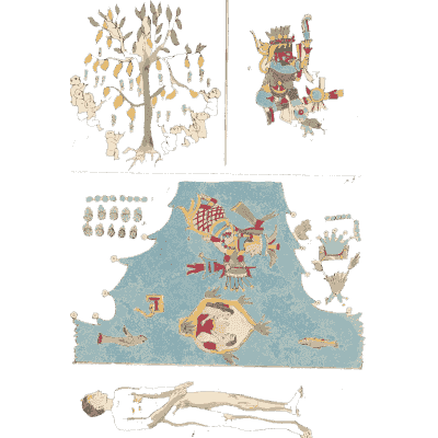 Tree, blue field and a body - Antiquities of Mexico, Volume 2 - 1831