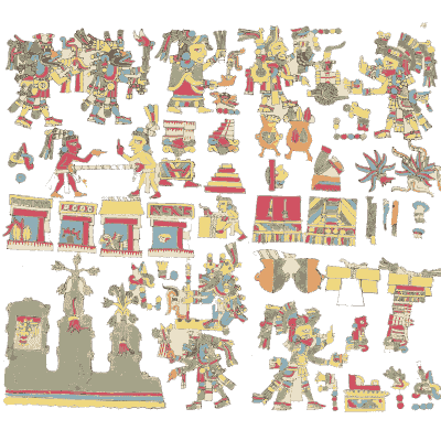 Figures among painted temples - Antiquities of Mexico, Volume 2 - 1831