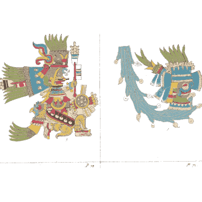 Two plumed deities - Antiquities of Mexico, Volume 2 - 1831