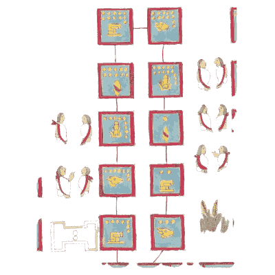 Blue glyphs on a red cord - Antiquities of Mexico, Volume 2 - 1831