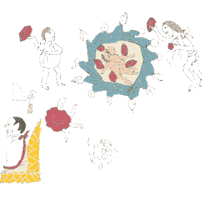 Figures beside a blue disc - Antiquities of Mexico, Volume 2 - 1831