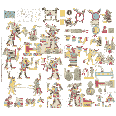Figures with discs and objects - Antiquities of Mexico, Volume 2 - 1831