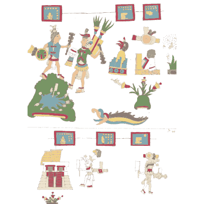 Figures on a green mound - Antiquities of Mexico, Volume 2 - 1831