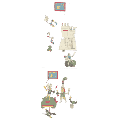 Framed glyphs with green mounds - Antiquities of Mexico, Volume 2 - 1831