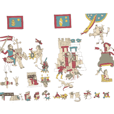 Mounted rider among figures - Antiquities of Mexico, Volume 2 - 1831