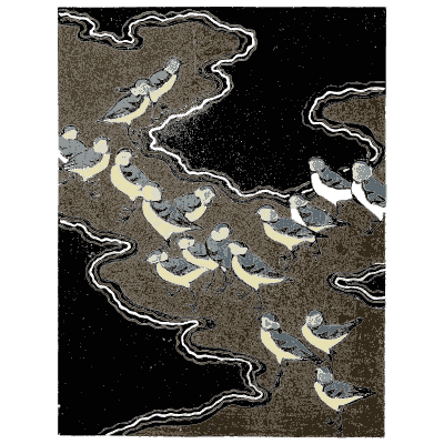 Plovers over waves pattern plate - Shin Bijutsukai, Issue 4 - 1902