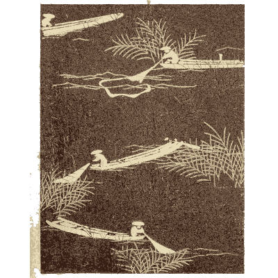 Boat and reed pattern plate on brown - Shin Bijutsukai, Issue 18 - 1902