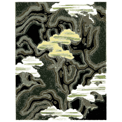 Pine and cloud pattern plate on dark green - Shin Bijutsukai, Issue 27 - 1902