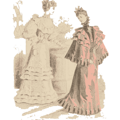 Two women in ruffled gowns 01 - Fashion Plates - 1880